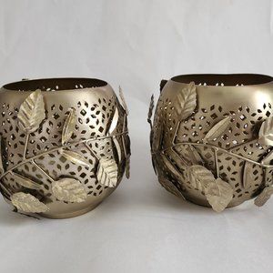 Anthropologie Gold Leaf Candle Holders set of 2